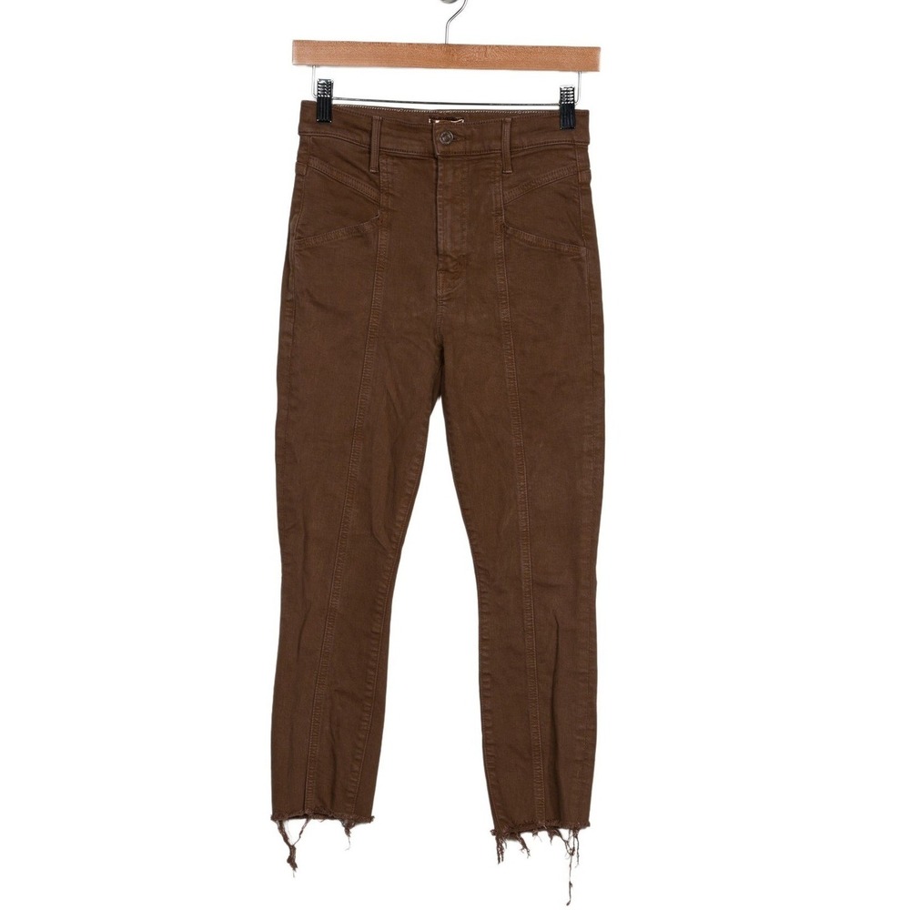 Mother Denim Seamed Swooner Brown‎ Mid-Rise Skinny Jeans Raw Hem Size 25